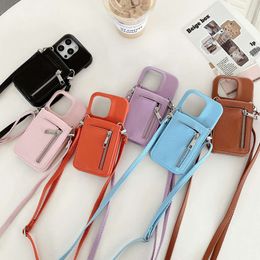 Suitable for iPhone 15 plus iPhone 14pro max flip zipper card bag, diagonal cross phone case, 13/12 female