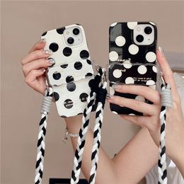 Instagram full screen wave point woven belt extension universal case anti drop diagonal cross phone back clip hanging rope