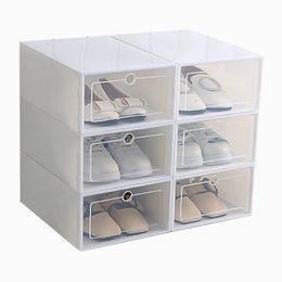 6-Piece Candy Colour Shoe Box Transparent Plastic Shoe Storage Box Shoe Cabinet Storage Drawer Rectangle White 240506