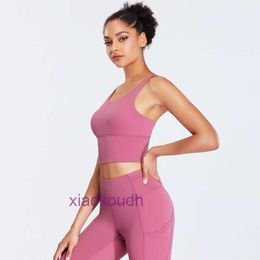 Fashion Ll-tops Sexy Women Yoga Sport Underwear 2024 New Solid Colour Thin Shoulder Strap Cross Back Sports Bra Dress Womens Open Fitness Small Sling