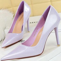 Dress Shoes Women 7.5cm 10.5cm High Heels Pumps Sexy Stiletto Wedding Bridal Low Lady Glossy Leather Evening Party Peach Purple