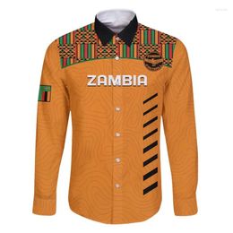 Men's Casual Shirts Zambia Flag Map 3D Printed Long Sleeve For Men Clothes Fashion Hawaiian Male Shirt Africa Lapel Blouse Coat Of Arms Tops