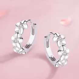 Hoop Earrings Top Sale Silver Colour Needle For Women's Wedding Fashion High Quality Jewellery Crystal Zircon Flower Cute Stud