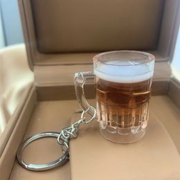 Keychains Lanyards New Simulation Beer mug keychain Men And Women Couple Key Chain Bag Pendant Wholesale