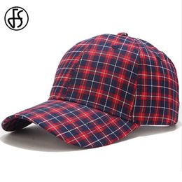 Ball Caps FS Luxury Red Plaid Baseball Cap For Women Adjustable Breathable Summer Men Fashion Hat Snapback Hip Hop Caps Casquette Homme Y240507