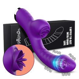 Vibrator For Women 2 In 1 Licking Machine Clitoris Stimulator G-Spot Powerful Vibro Dildo Wand Female Clit Sucker Adult Sex Toys 240506