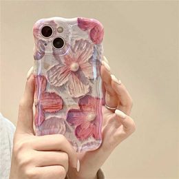 Cell Phone Cases Retro Oil Painting Flower Blue Light Laser Phone Case For phone 14Pro Max 13 11 12 Pro Max Stylish Floral Shockproof Soft Cover