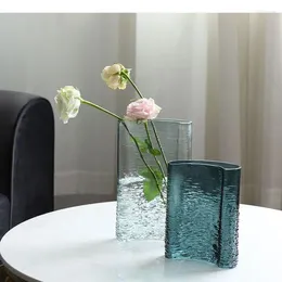Vases Curved Transparent Corrugated Glass Vase Desk Decoration Hydroponics Flowers Pots Flower Arrangement Modern Decor Floral