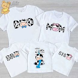Family Matching Outfits Family Look Mommy and Me Clothes Matching Summer Cow Printing Family Clothing Mother Daughter Son Father Kids T-shirt d240507
