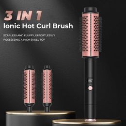 Curling Irons Hot round brush portable curly iron hot comb negative ion curler dual pressure Q240506