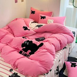 Bedding sets Ins Pink Stripe Bedding Set Towel Embroidery Duvet Cover Set Queen Twin Full Size Bed Flat Sheet Quilt Cover Pillowcases Kawaii J240507