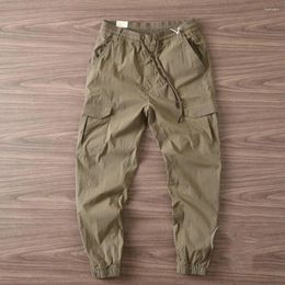 Men's Pants Men Cargo Solid Colour Drawstring Flap Pockets Elastic Waist Ankle-banded Jogger Trousers For