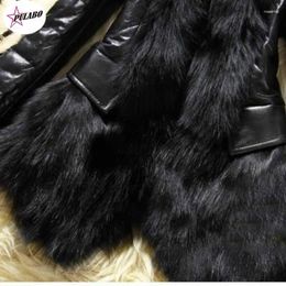 Women's Fur PULABO Winter Coat Faux Collar Long Leather Women Large Size