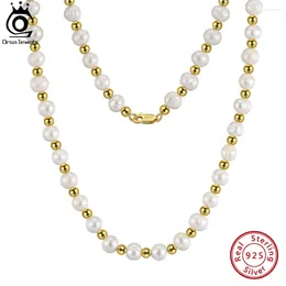 Chains ORSA JEWELS Original Pearl Chain Necklace For Men Women 925 Sterling Silver Trendy Bead Neck Vintage Jewelry NMN09