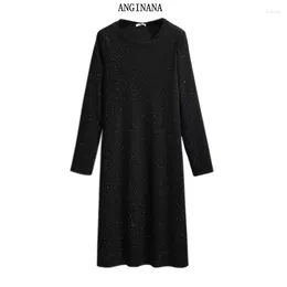 Casual Dresses Autumn Large Size 10xl 150kg Women's Dress Big 6xl 8xl Long Sleeve Round Neck Loose Elastic Back Split Black