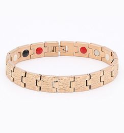 Stainless steel women jewelry magnet 4 in 1 element health bracelet Water ripple character pattern bracelets plated IP rose gold2620437