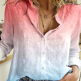 Women's Blouses Elegant Shirts Fashionable Temperament Gradient Printing Casual Tops Fall Long-Sleeved Shirt