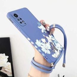 Cell Phone Cases Magnolia Flower Crossbody Lanyard Silicone Phone Case For Redmi Note 11 Pro Plus 12Pro Plus 11S 10 Pro 12 9S 8 Pro Cover