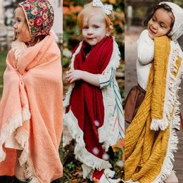 Blankets 110 110cm INS Nordic Born Tassel Wrapper Baby Cotton Wrap Swaddle Blanket Solid Colour Stroller