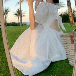 Party Dresses Summer 2024 Women's Clothing Sexy Backless Hollow Elegant Cottagecore Fairy White Dress Korean Fashion Harajuku Vestidos