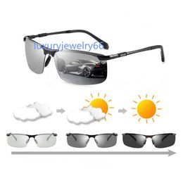 brand Photochromic Sunglasses Men Polarized Chameleon Discoloration Sun glasses for men fashion rimless square sunglasses