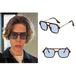 Sunglasses Retro Double Bridges Fashion Pink Gradient Eyewear Trending Hollow Leopard Blue Square For Women Men