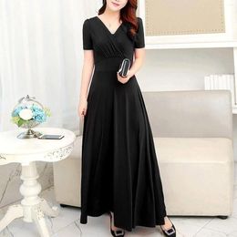 Casual Dresses With Belts Women V Neck Short Sleeve Evening Maxi Bridesmaid Long Dress Gowns For
