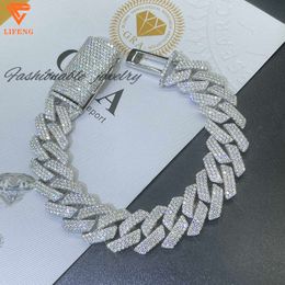 Hot Sale Miami Hip Hop Bracelet 14mm Ice out 925 Sterling Silver Cuban Link Chain Bracelet Moissanite Diamond Jewelry