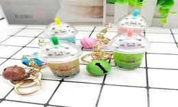 Keychains Net red cat milk tea cup bell key chain car bag accessories creative pearl small gift1828873