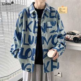 Men's T-Shirts Thin mens spring and summer loose printed short sleeved letter fashion casual young style mens clothing with up and down lapelsL2405