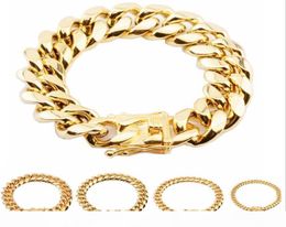 316L Stainless Steel Bracelets 18K Gold Plated High Polished Miami Cuba Link Men Punk Curb Chain Bracelet 8mm 10mm 12mm 14mm 16mm 5599467