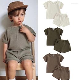 Clothing Sets 2pc Boy Set With Pants Summer Solid Color Boys Shorts Kids Casual Short Sleeve Loose Outfit