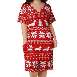 Casual Dresses Dachshunds Christmas Dress Short Sleeve Vintage Print Aesthetic Summer Retro Female Big Size Vestido
