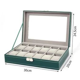 Watch Box 6/10/12 Grids PU Leather Watches Display Case Jewellery Holder Storage Organiser With Lock 240423