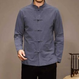 Men's Polos Traditional Chinese Clothing Linen Plus Size Shirt Wudang Tai Chi Han Fu Retro Kung Fu Set Harajuku TopL2405