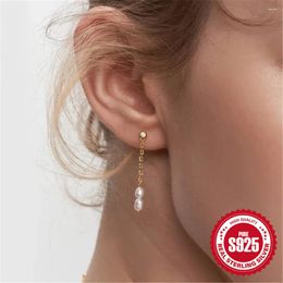 Dangle Earrings Aide 925 Sterling Silver Small Zircon 2 Pearl Tassel Chain Drop For Women Piercing Gold Pendant Dangling Luxury Jewelry