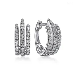 Hoop Earrings Huitan Simple Stylish Lines For Girl Small Circle Exquisite Cubic Zirconia Silver Colour Statement Jewellery