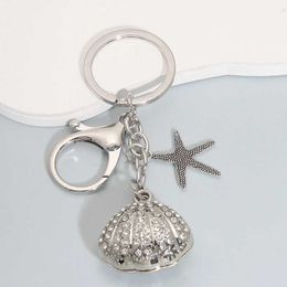 Keychains Lanyards Fashion Pearl Starfish Shell Alloy Keychain Silver Colour Sea Key Chains For Making Handmade DIY Jewellery Accessories Findings
