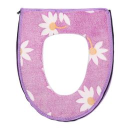 Toilet Seat Covers Universal Flannel Zipper Soft Toilet Seat Cover Pad Top Cover Warmer Bathroom WC Cover Washable Flower Pattern Toilet Seat Cover