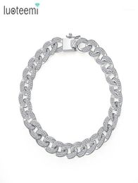 LUOTEEMI Fashion High Quality CZ Crystal Curb Cuban Chain Bracelets For Women White Gold Colour Luxury Wedding Bracelet Jewellery12427589