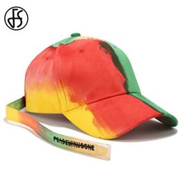 Ball Caps FS Fashion Tie Dye Graffiti Hat Long Strip Decoration Baseball Cap For Women Men Orange Blue Snapback Hip Hop Face Cap Gorra Y240507