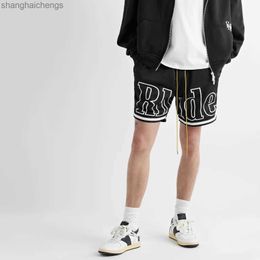 Trend Original 1:1 Rhuder Designer Short Pants Mesh Printed Woven Bag Splicing Sports Drawstring Shorts Loose High Street Couple Capris Mens Fashion Pants