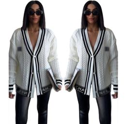 Women's Sweaters 2024C new cardigan V-neck embroidery black and white Colour matching slim fit women's cardigan sweater jacket