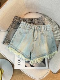 Women's Shorts Vintage Jean Women Tassel Distressed A-line Short For Womens Korean Style Skinny High Waist Streetwear Summer Dropship