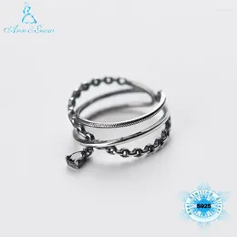 Cluster Rings 925 Sterling Silver Fine Jewelry Waterdrop Black Crystal Women Accessories Women's Decorations Free Size