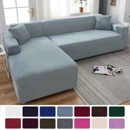 Linens Sofa Covers for Living Room Elastic Solid Corner Couch Cover L Shaped Chaise Longue Slipcovers Chair Protector 1/2/3/4 Seater