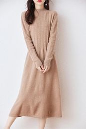 Casual Dresses Merino Wool Official Sweater Round Neck Cable Flower Long Dress 2024 Autumn And Winter Women's Clothing