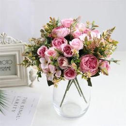 Decorative Flowers 32cm Silk Rose Hydrangea Peony Flower Simulation Bouquet Wedding Home Decoration Fake Decor