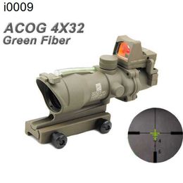 Original Trijicon NEW ACOG 4x32 Real Fibre Source Green Illuminated Rifle Tactical Hunting Scope With RMR Mini Red Dot Sight Dark Earth