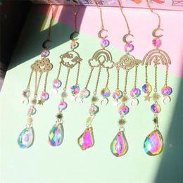 Garden Decorations Moon Sun Catchers Crystal Pendant Light Catcher Rainbow Chaser Hanging Wind Chimes Home Room Decoration Outdoor